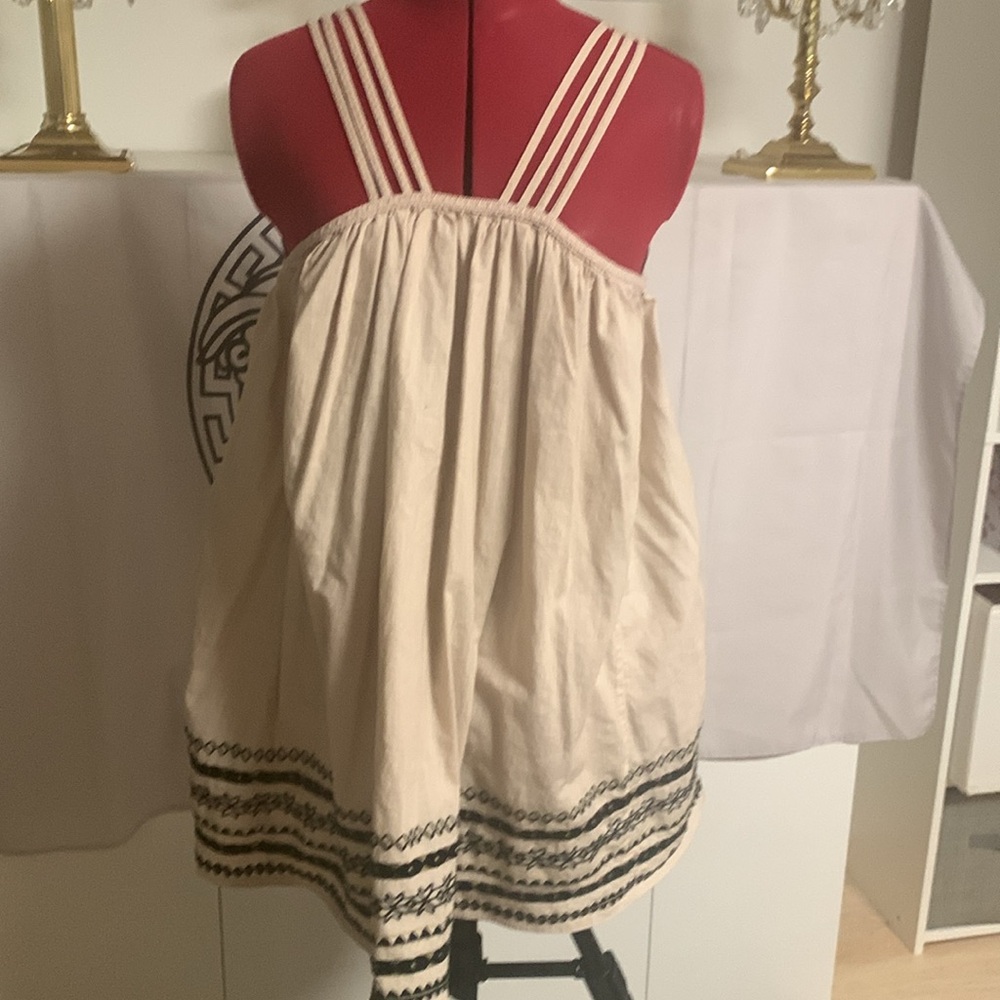 FREE PEOPLE Batiste Kashmir Embroidered Tent Dress Biscotti Beige - Picture 4 of 10
